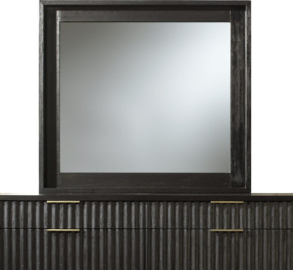 Kentfield Solid Wood Beveled Glass Mirror in Black Drifted Oak