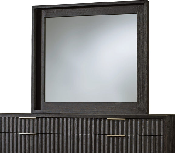 Kentfield Solid Wood Beveled Glass Mirror in Black Drifted Oak