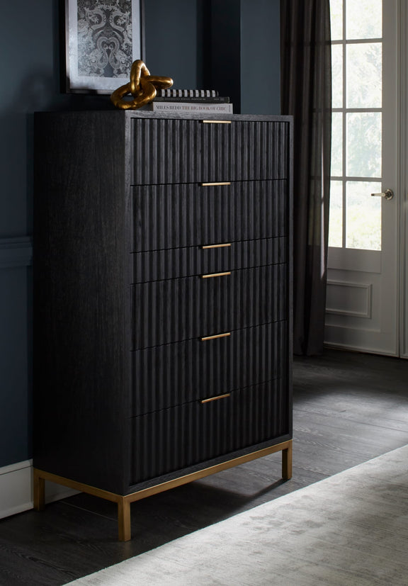 Kentfield Solid Wood Six Drawer Chest in Black Drifted Oak (2024)