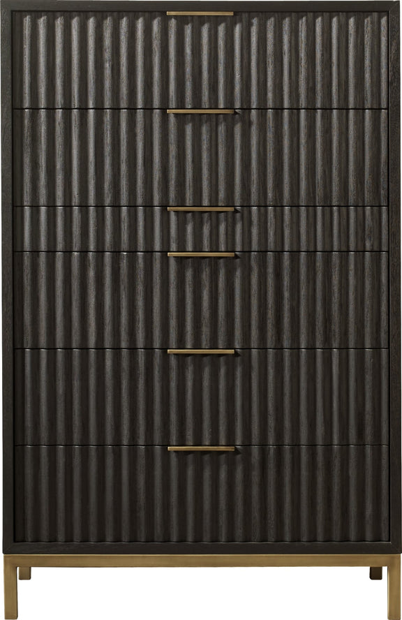 Kentfield Solid Wood Six Drawer Chest in Black Drifted Oak (2024)