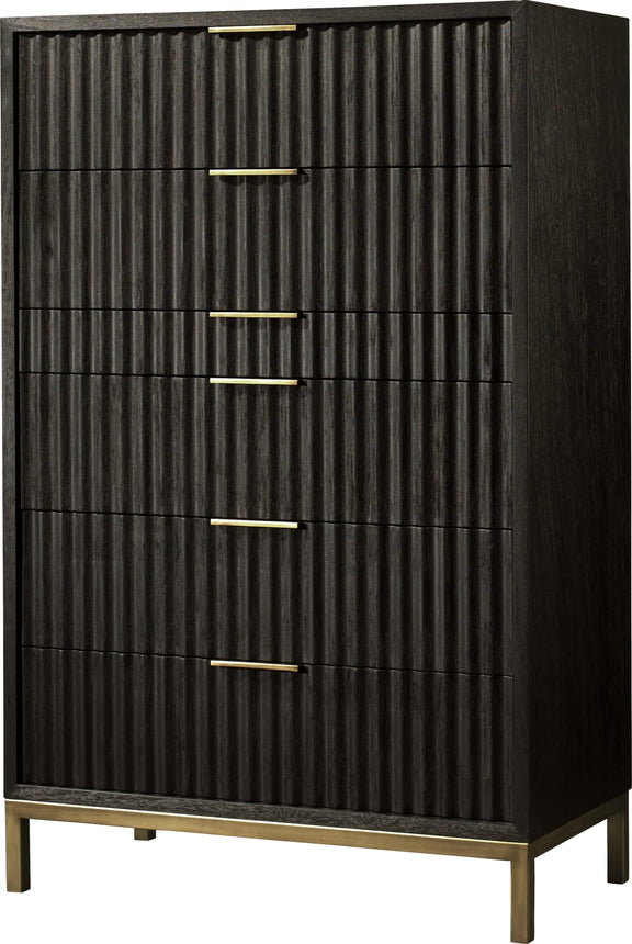 Kentfield Solid Wood Six Drawer Chest in Black Drifted Oak (2024)