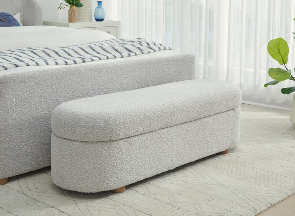 Kiki Upholstered Hinged Storage Bench in Cotton Ball Boucle (2026)