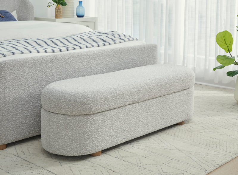 Kiki Upholstered Hinged Storage Bench in Cotton Ball Boucle (2026)