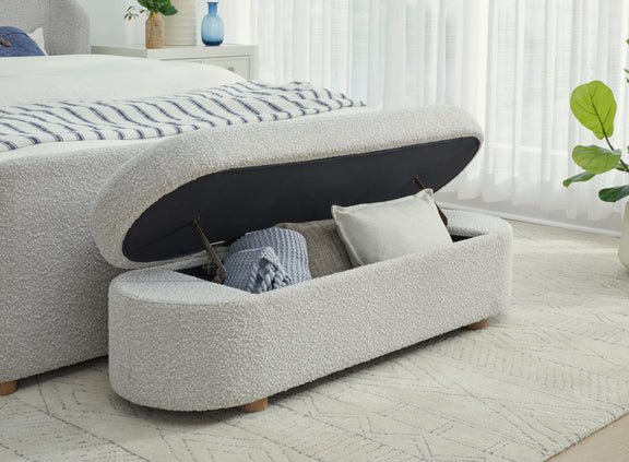 Kiki Upholstered Hinged Storage Bench in Cotton Ball Boucle (2026)