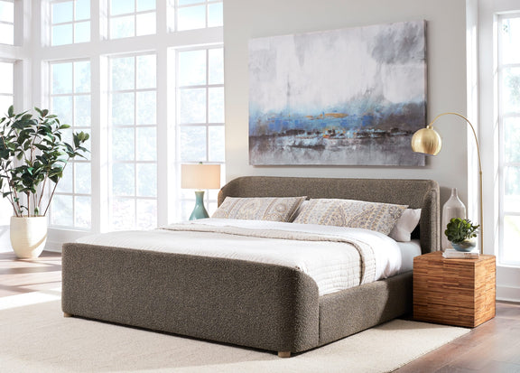 Kiki King-size Upholstered Platform Bed in Pumpernickel Boucle (2026)