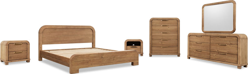 Kione Queen-size Acacia Wood Platform Bed in Lioness
