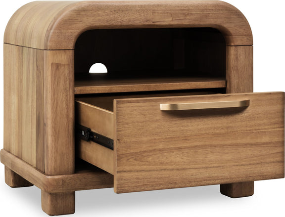 Kione One Drawer Acacia Wood Nightstand in Lioness