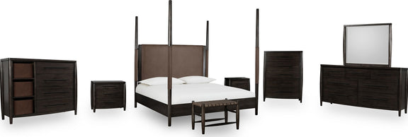Koko Queen-size Upholstered Poster Bed in Minx