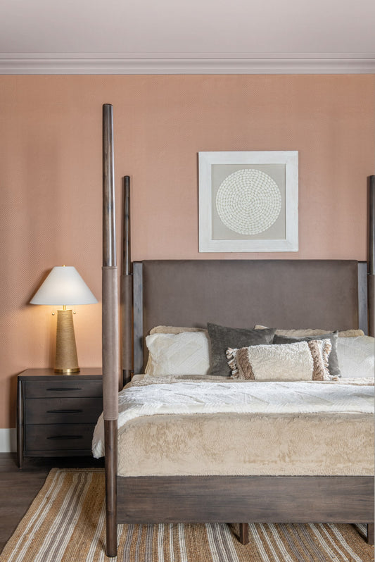 Koko Queen-size Upholstered Poster Bed in Minx