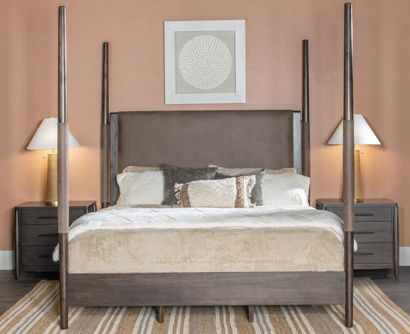 Koko Queen-size Upholstered Poster Bed in Minx