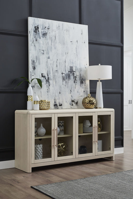 Liv Glass Door Ash Wood Sideboard in White Sand