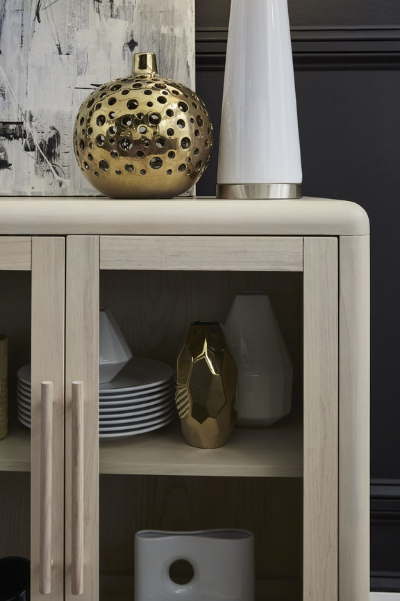 Liv Glass Door Ash Wood Sideboard in White Sand