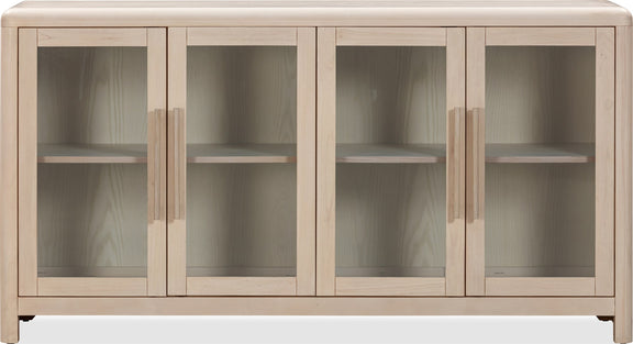 Liv Glass Door Ash Wood Sideboard in White Sand