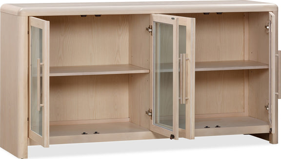 Liv Glass Door Ash Wood Sideboard in White Sand