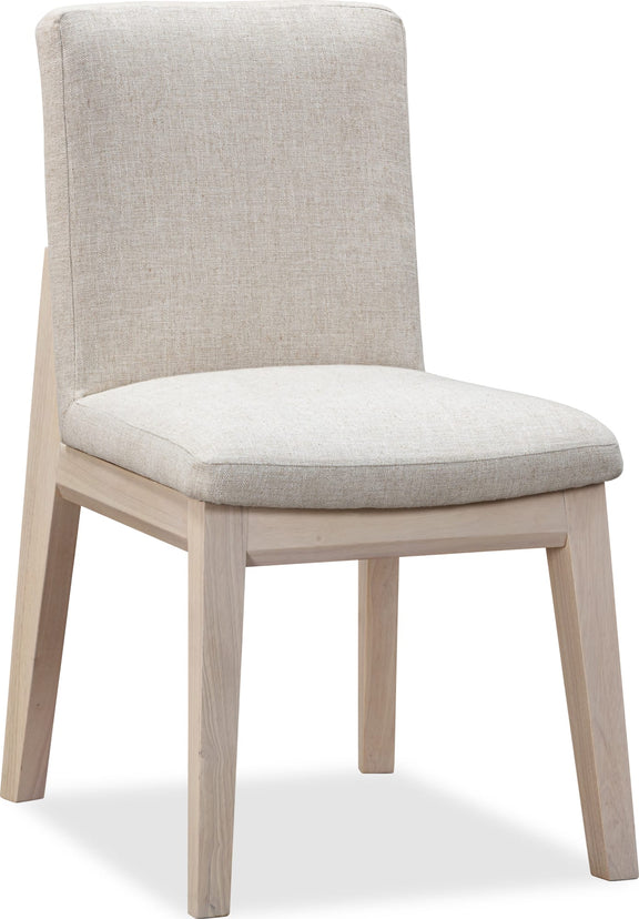 Liv Solid Wood Dining Chair in White Sand and Natural Linen