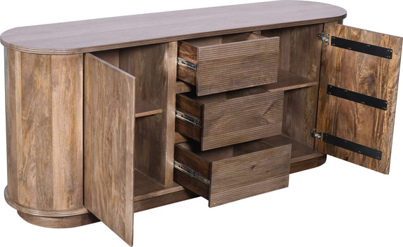 Liyana Solid Wood Three Drawer Two Door Sideboard in Natural Tan