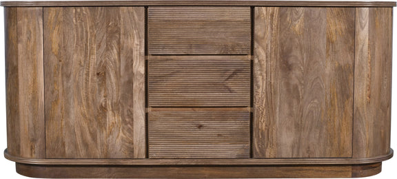 Liyana Solid Wood Three Drawer Two Door Sideboard in Natural Tan