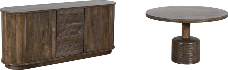 Liyana Solid Wood Three Drawer Two Door Sideboard in Natural Tan