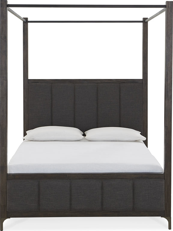 Lucerne Queen-Size Upholstered Canopy Bed in Vintage Coffee