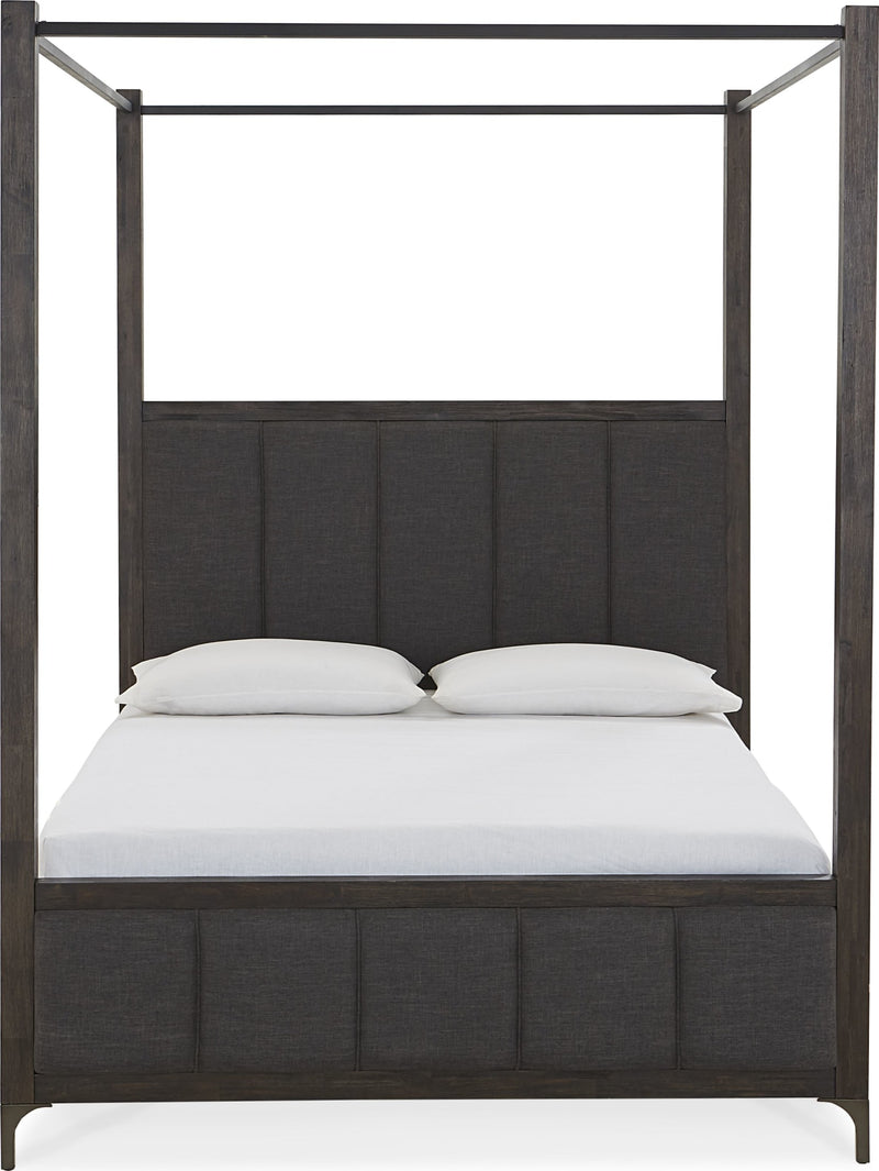 Lucerne Queen-Size Upholstered Canopy Bed in Vintage Coffee