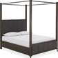 Lucerne Queen-Size Upholstered Canopy Bed in Vintage Coffee