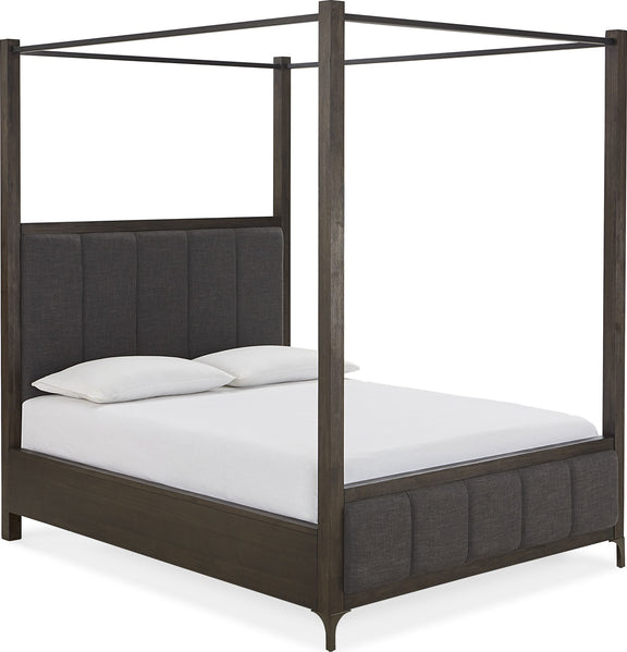 Lucerne Queen-Size Upholstered Canopy Bed in Vintage Coffee