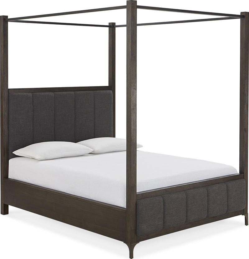 Lucerne Queen-Size Upholstered Canopy Bed in Vintage Coffee