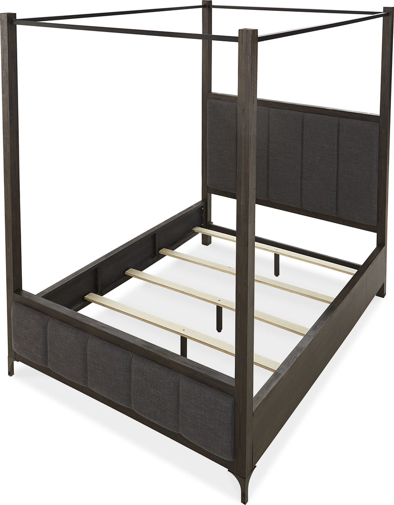 Lucerne Queen-Size Upholstered Canopy Bed in Vintage Coffee
