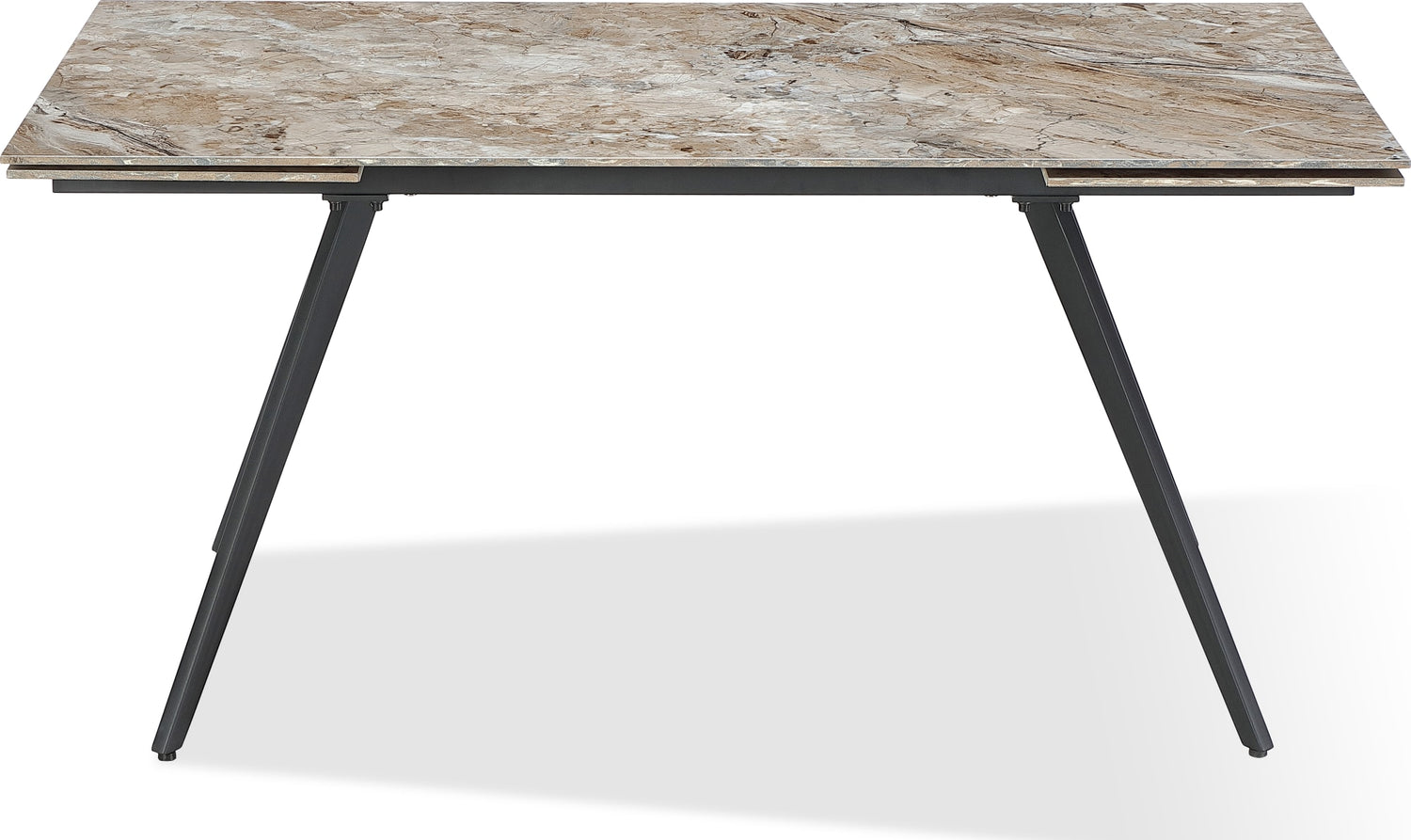 Lucia Double Extension Stone Top Metal Leg Dining Table in Rich Brown and Black