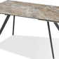 Lucia Double Extension Stone Top Metal Leg Dining Table in Rich Brown and Black