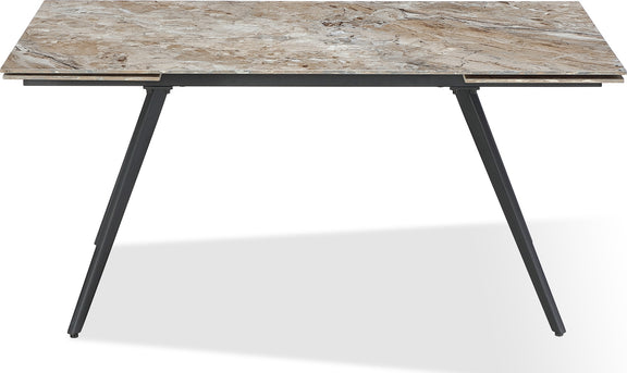 Lucia Double Extension Stone Top Metal Leg Dining Table in Rich Brown and Black