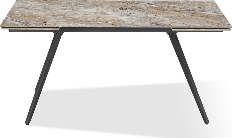 Lucia Double Extension Stone Top Metal Leg Dining Table in Rich Brown and Black