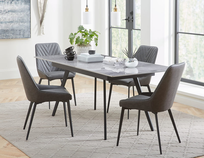 Lucia Extendable Stone Top Metal Leg Dining Table in Piedra and Black