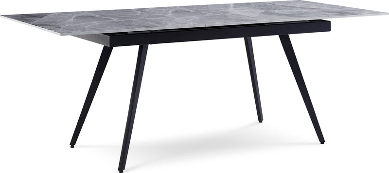 Lucia Extendable Stone Top Metal Leg Dining Table in Piedra and Black