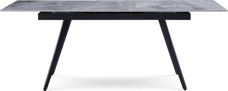 Lucia Extendable Stone Top Metal Leg Dining Table in Piedra and Black