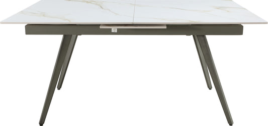 Lucia Extendable Stone Top Metal Leg Dining Table in Polished Cappuccino and Gunmetal