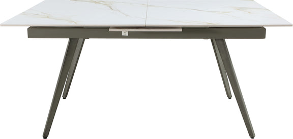 Lucia Extendable Stone Top Metal Leg Dining Table in Polished Cappuccino and Gunmetal
