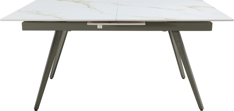 Lucia Extendable Stone Top Metal Leg Dining Table in Polished Cappuccino and Gunmetal