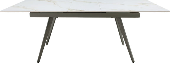 Lucia Extendable Stone Top Metal Leg Dining Table in Polished Cappuccino and Gunmetal
