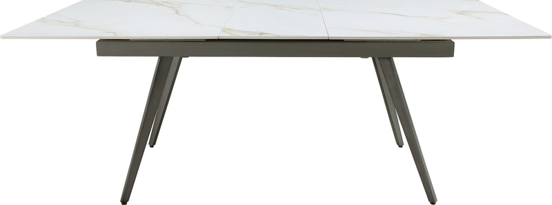 Lucia Extendable Stone Top Metal Leg Dining Table in Polished Cappuccino and Gunmetal