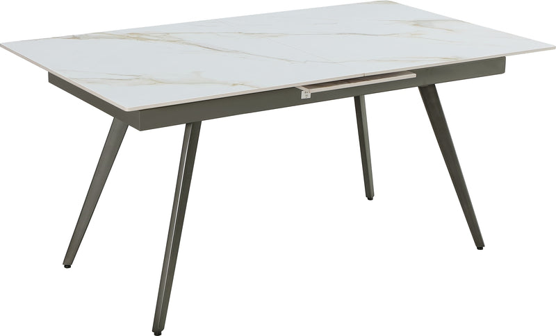 Lucia Extendable Stone Top Metal Leg Dining Table in Polished Cappuccino and Gunmetal