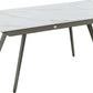 Lucia Extendable Stone Top Metal Leg Dining Table in Polished Cappuccino and Gunmetal