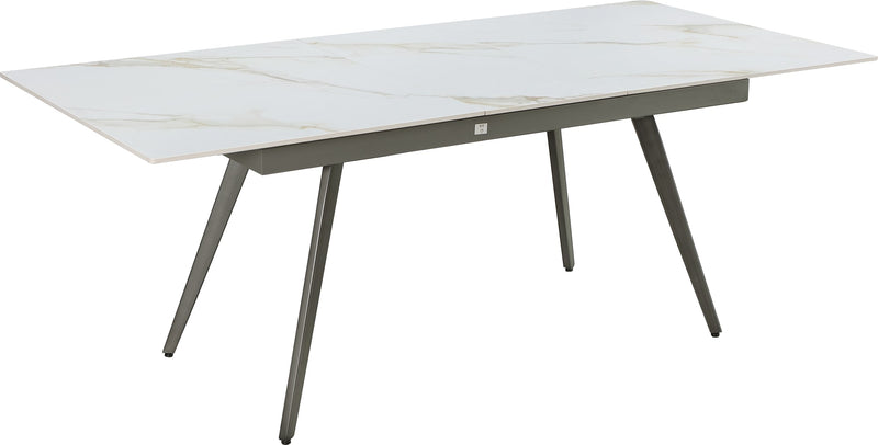 Lucia Extendable Stone Top Metal Leg Dining Table in Polished Cappuccino and Gunmetal