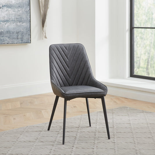 Lucia Upholstered Dining Chair in Charcoal Synthetic Leather and Black Metal