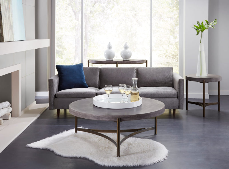 Lyon Round Natural Concrete and Metal Side Table