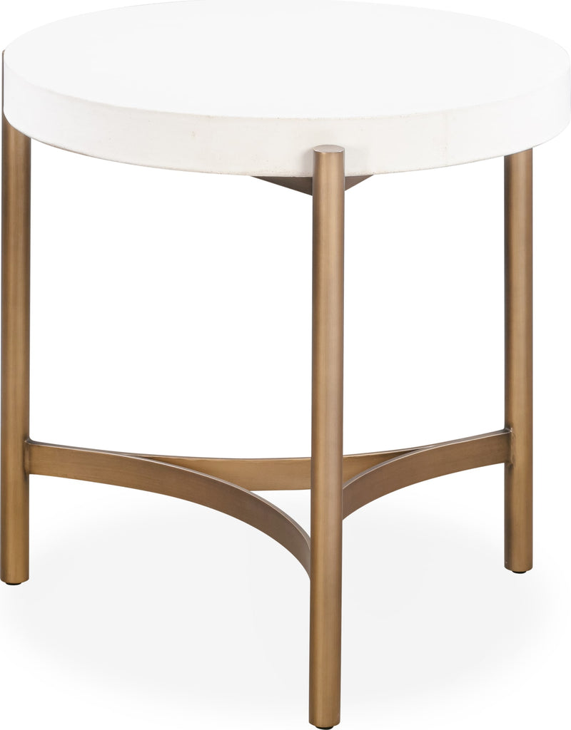 Lyon Round White Concrete and Metal Side Table