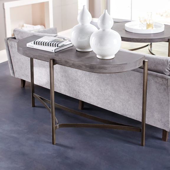 Lyon Semi-circular Natural Concrete and Metal Console Table