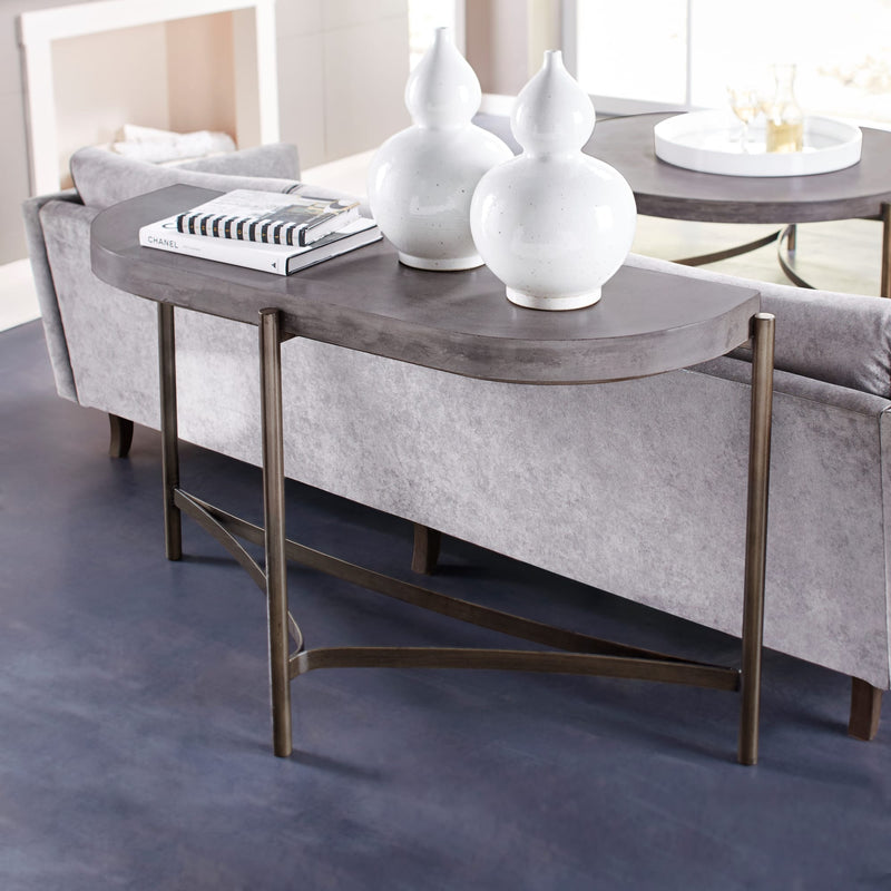 Lyon Semi-circular Natural Concrete and Metal Console Table