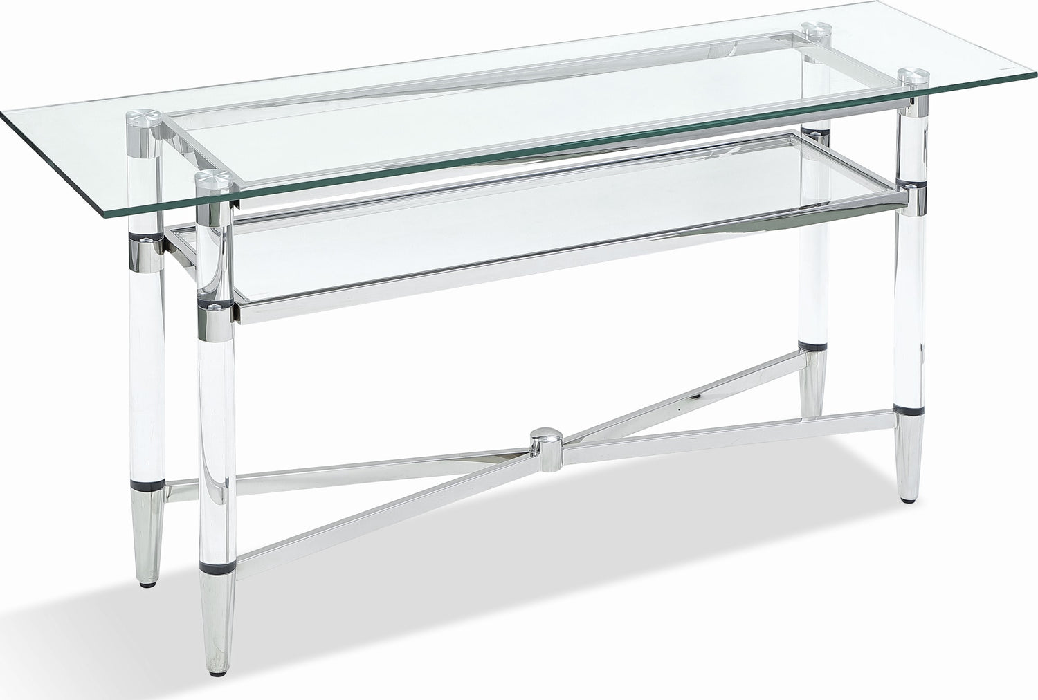 Marilyn Glass Top Dining Server in Polished Stainless Steel and Clear Acrylic