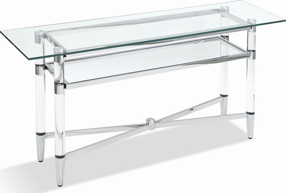 Marilyn Glass Top Dining Server in Polished Stainless Steel and Clear Acrylic